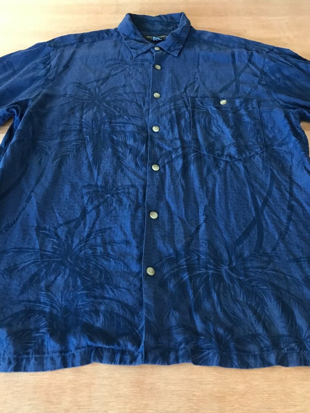 Ono Hawaiian Shirt Men L Blue Floral Button Up Silk Cotton Pocket Short Sleeve